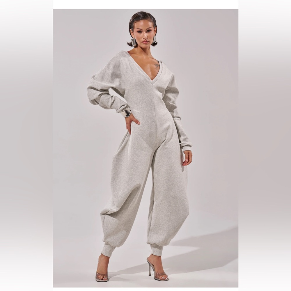 AKIRA inspired Light Gray V-Neck Balloon  Jumpsuit MESSAGE ME 4 SIZe REQUEST